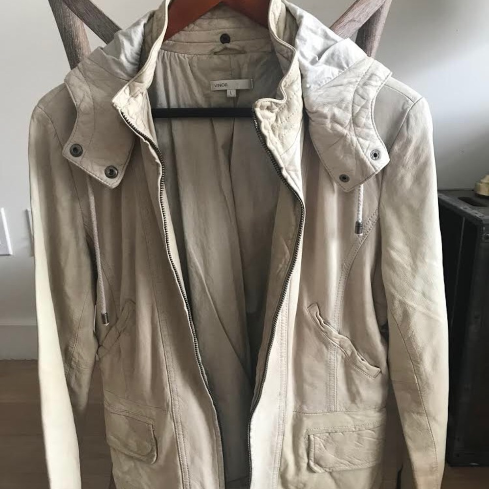 Vince cream leather jacket with hood